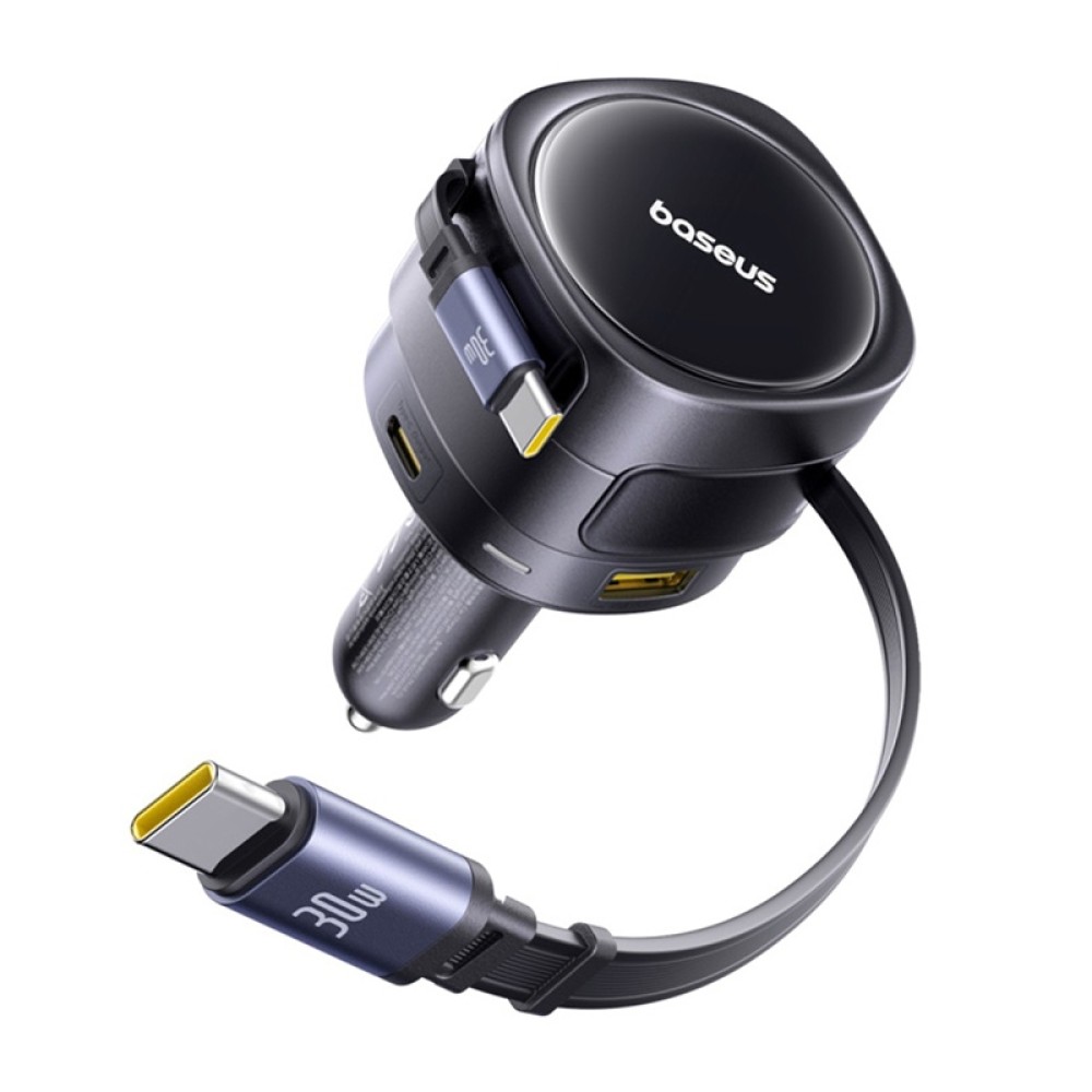 Φορτιστής αυτοκινήτου Baseus Enjoyment Max με καλώδια USB-C+USB-C και θύρες USB-A+USB-C 90W Μαύρο