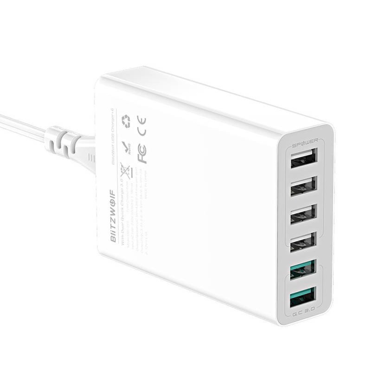 Blitzwolf Φορτιστής BW-S15 6x USB, QC 3.0, 60W (Λευκό)