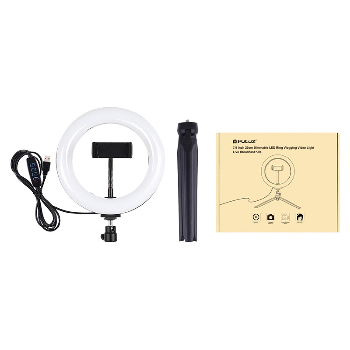 Tripod Mount Puluz with 20cm LED Ring Vlogging PKT3073B
