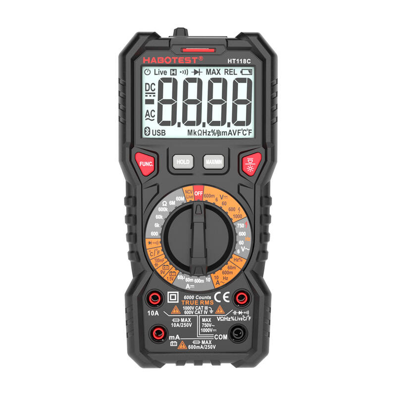Habotest Ψηφιακό Πολύμετρο με Φακό HT118C, True RMS, NCV, Δοκιμή Μπαταριών (Μαύρο)