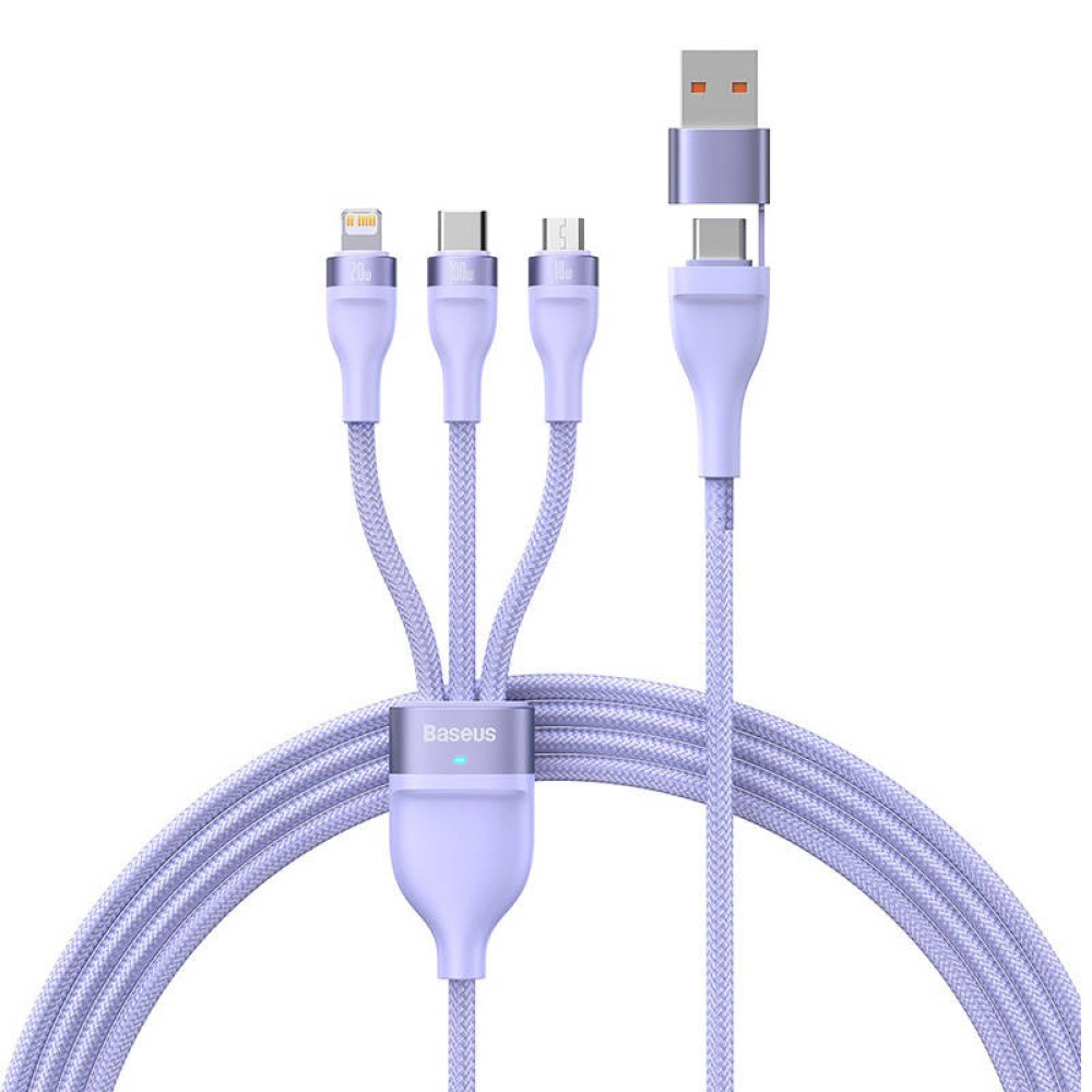 Baseus Καλώδιο USB 3σε1 Flash Series 2, USB-C/MicroUSB/Lightning, 100W, 1.5m (Λιλά)