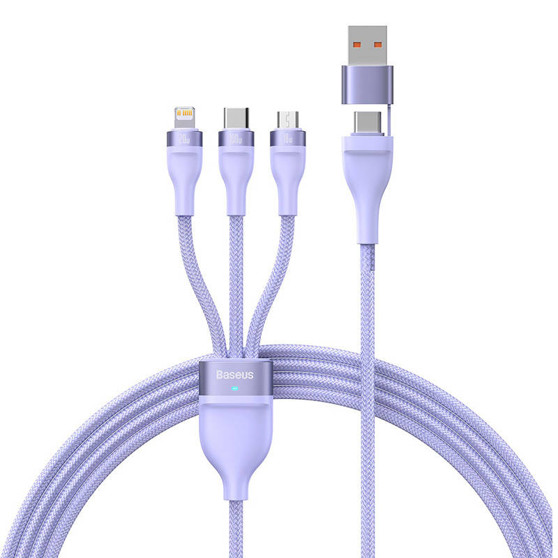 Baseus Καλώδιο USB 3σε1 Flash Series 2, USB-C/MicroUSB/Lightning, 100W, 1.5m (Λιλά)