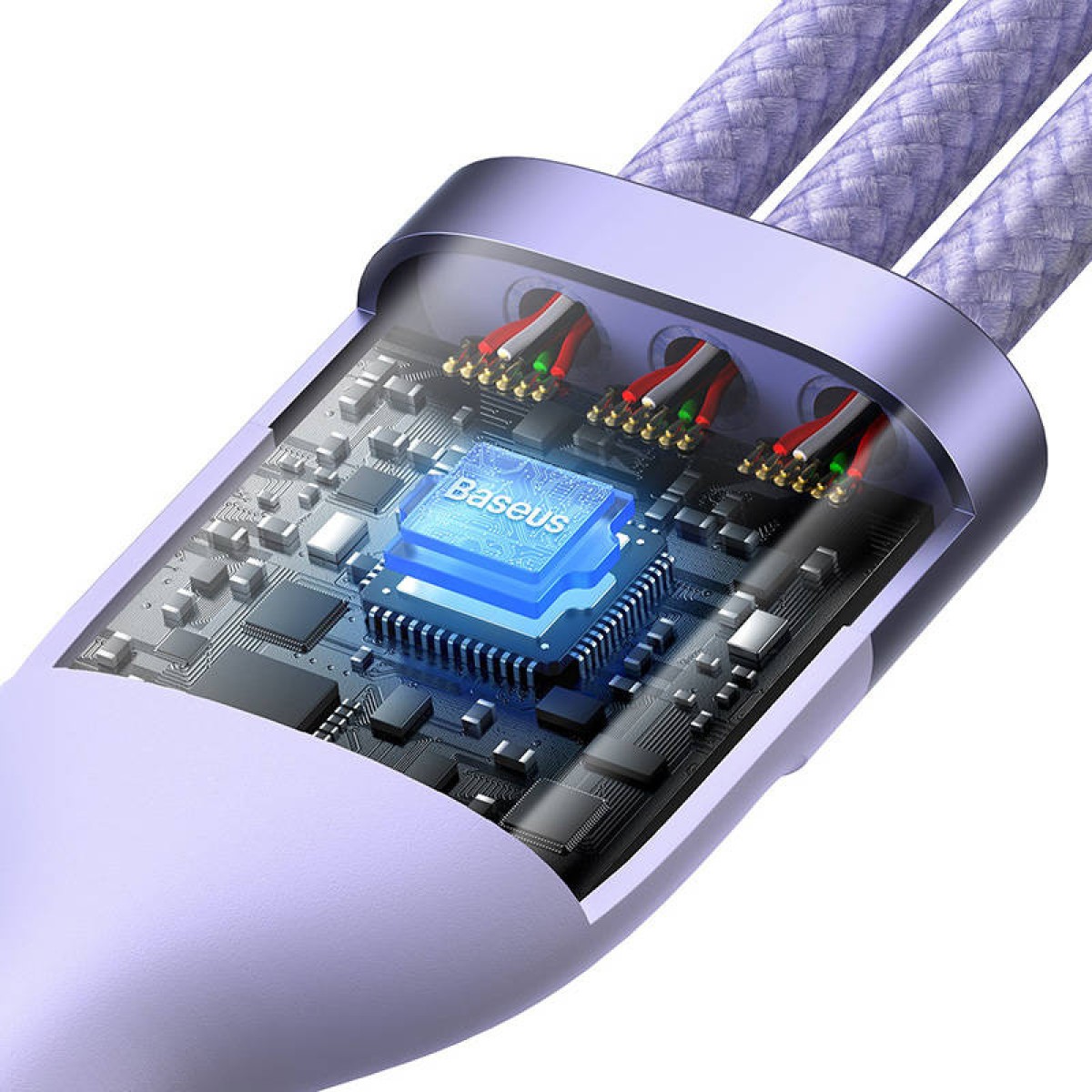 3in1 USB cable Baseus Flash Series 2, USB-C + micro USB + Lightning, 100W, 1.5m (purple)
