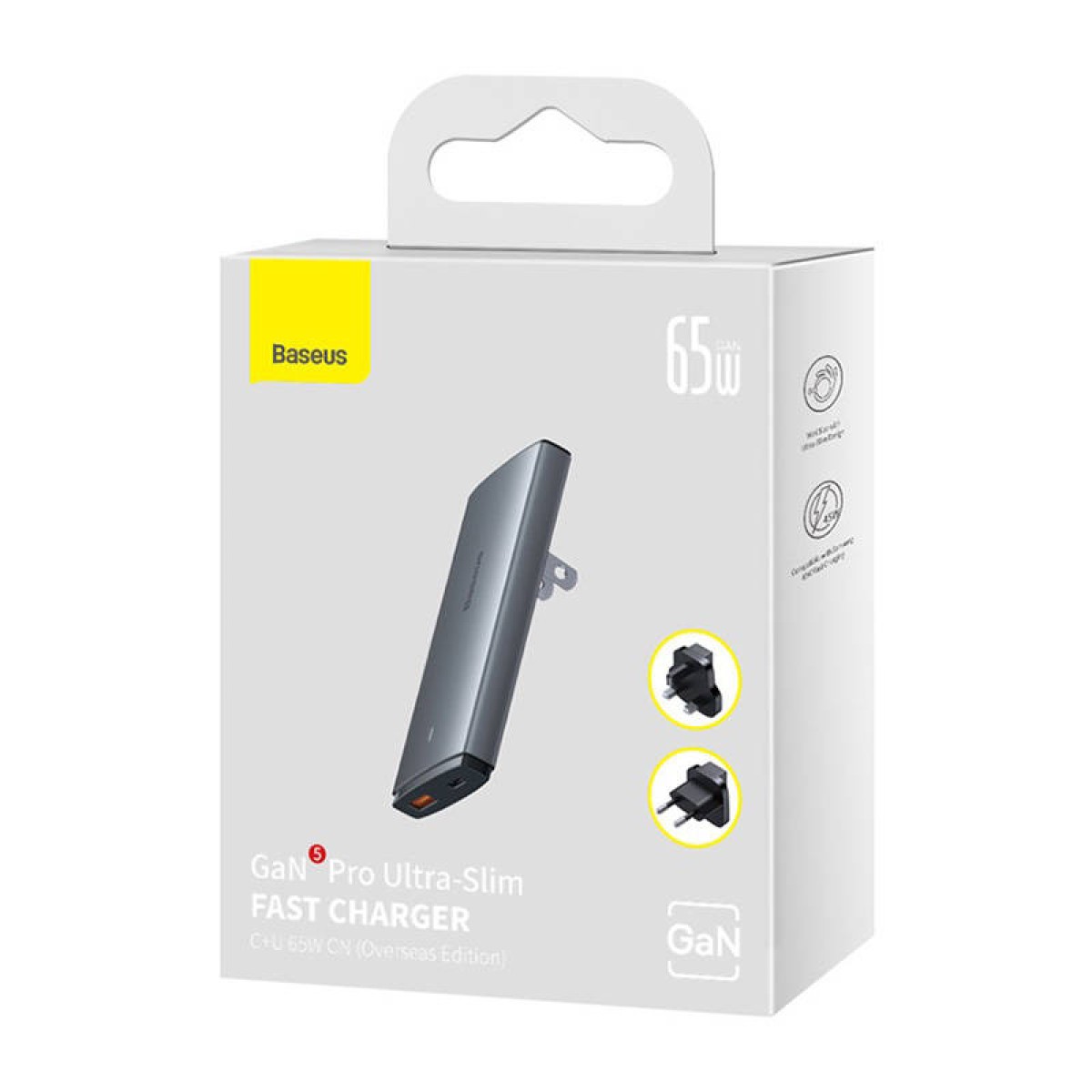 Baseus Φορτιστής GaN5, 1 xUSB-C, 1 xUSB-A 65W (Ασημί)