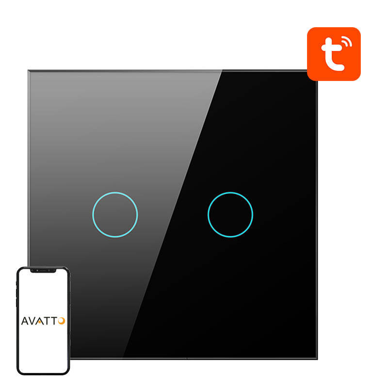 Avatto Έξυπνος Διακόπτης Χωνευτός ZigBee ZTS02-EU-B2 (2 κουμπιά) TUYA (Μαύρο)