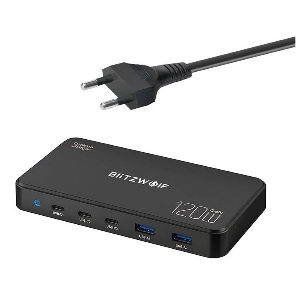 Blitzwolf Φορτιστής BW-i100 GaN 5σε1 120W (Μαύρο)