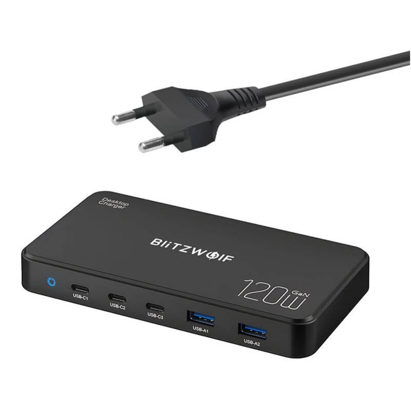 Blitzwolf Φορτιστής BW-i100 GaN 5σε1 120W (Μαύρο)