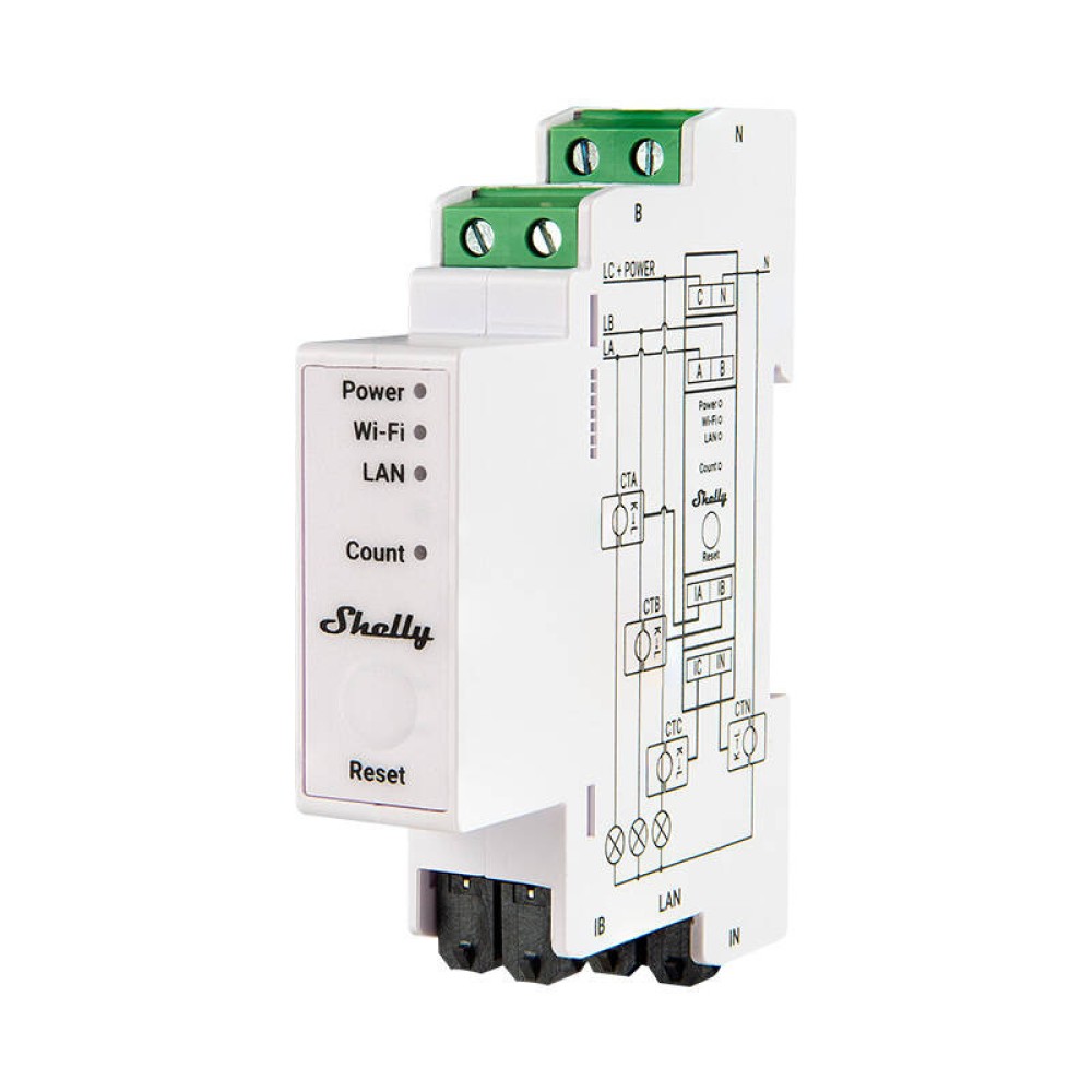 Shelly PRO 3EM 120A 3-Phase Energy Meter, WiFi/Bluetooth