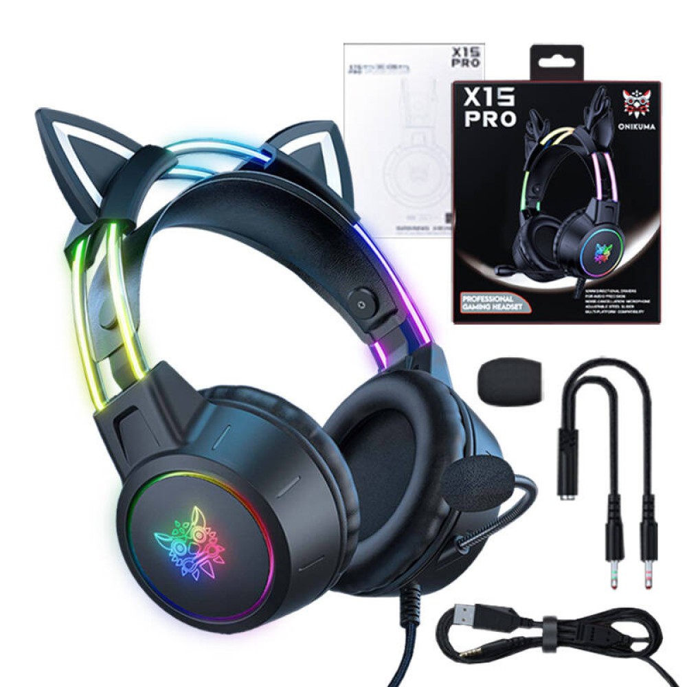 ONIKUMA Ακουστικά Gaming X15 PRO με Αυτιά Γάτας (Μαύρο)