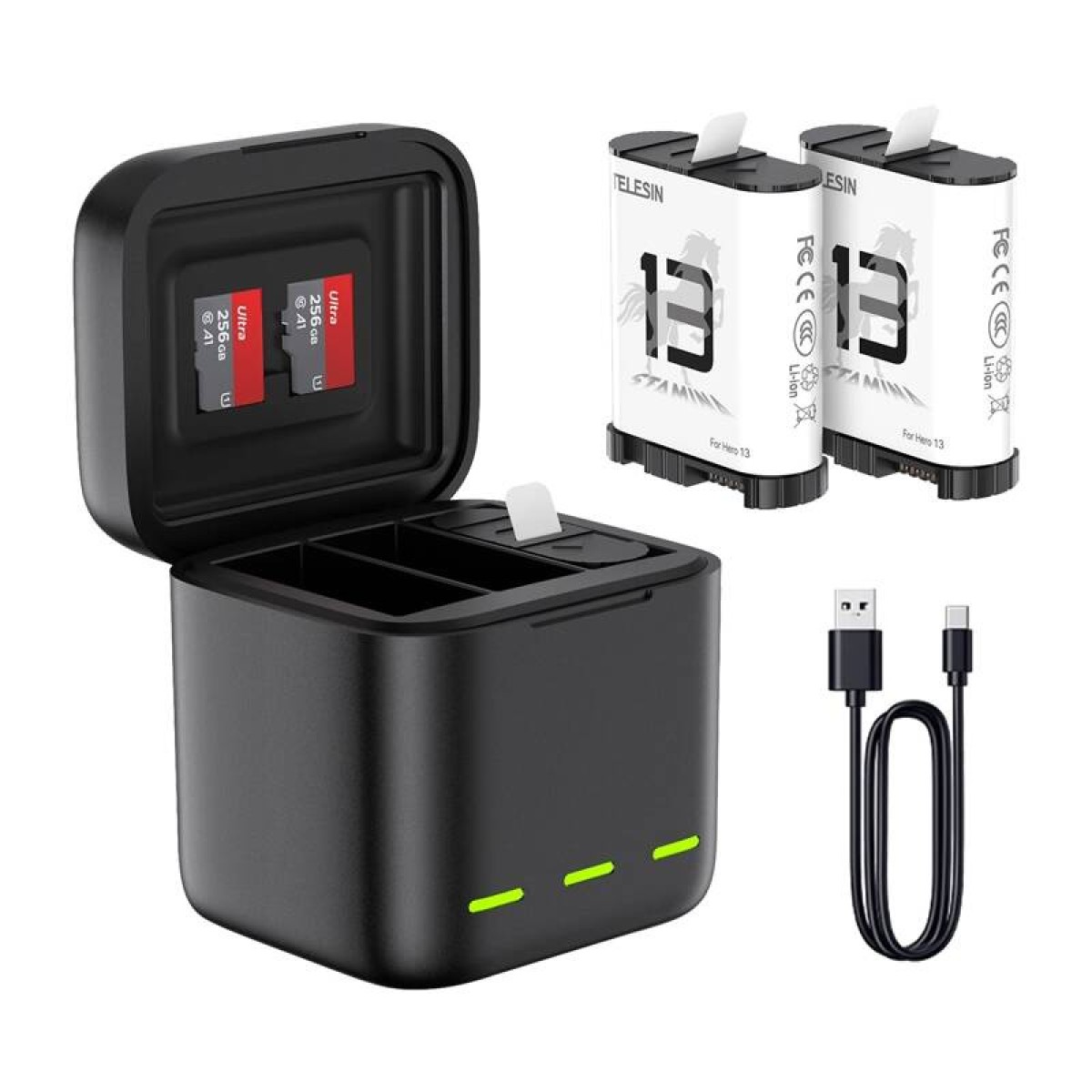 Φορτιστής μπαταρίας τριών καναλιών για GoPro Hero 13 Black Telesin (S0-BCG-10-TGP)