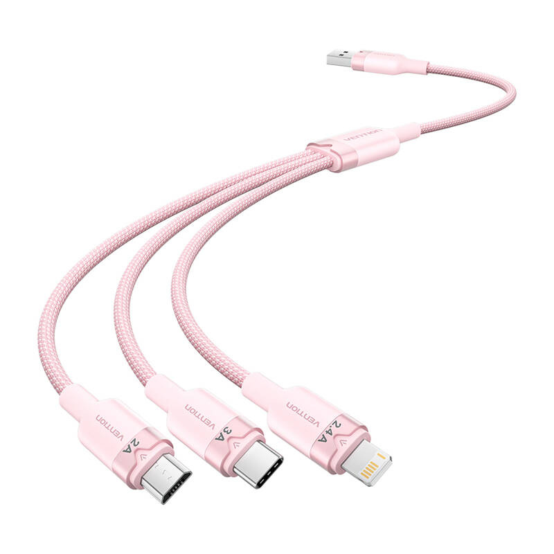 Καλώδιο USB 2.0 A σε 3in1 3A Vention CTPPG 1.5M (ροζ)