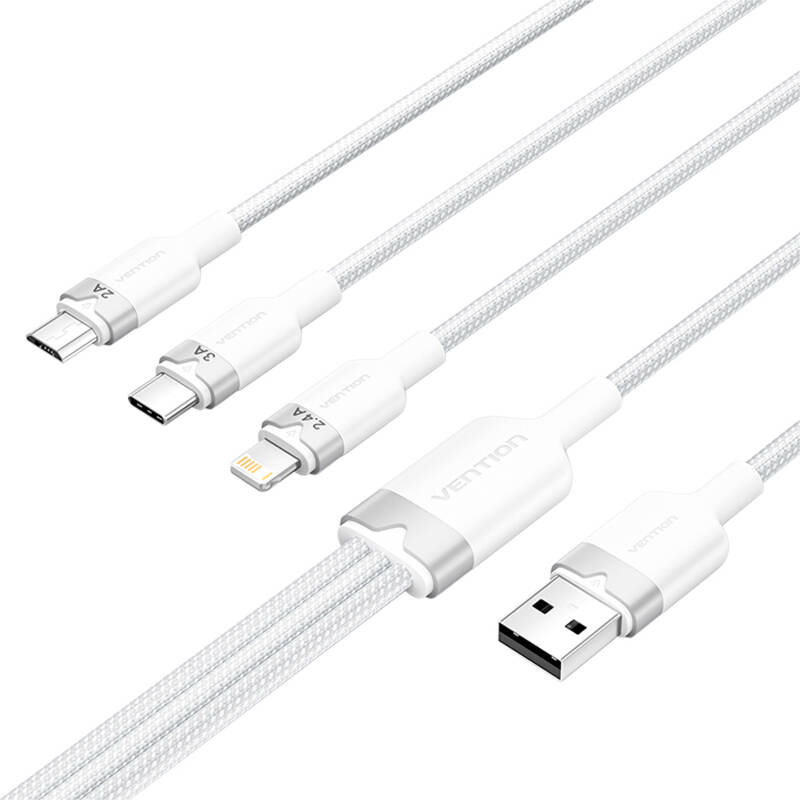Καλώδιο USB 2.0 A σε 3in1 3A Vention CTPWG 1.5M (λευκό)