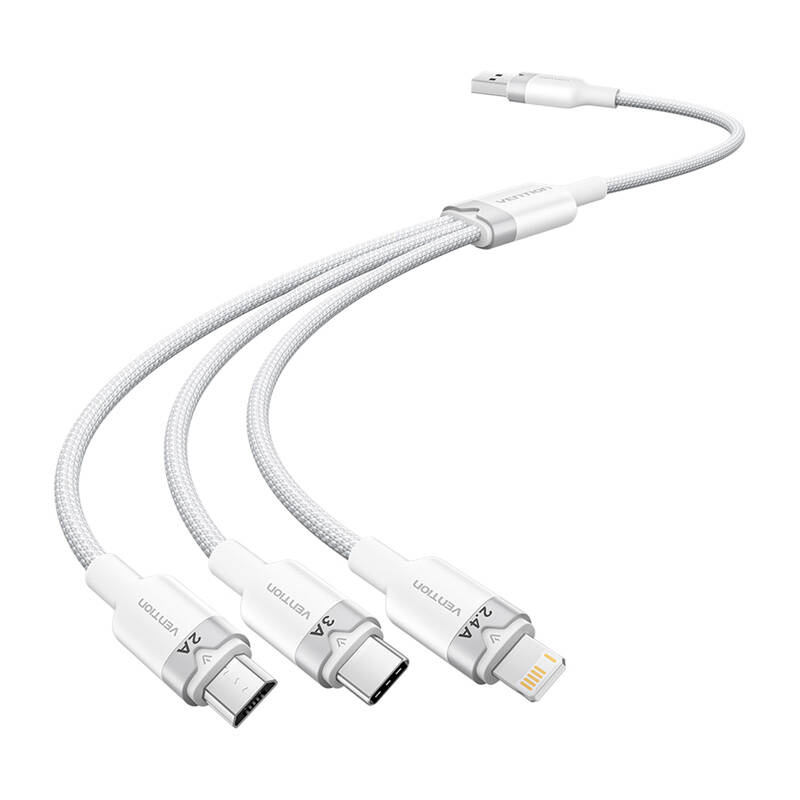 Καλώδιο USB 2.0 A σε 3in1 3A Vention CTPWG 1.5M (λευκό)