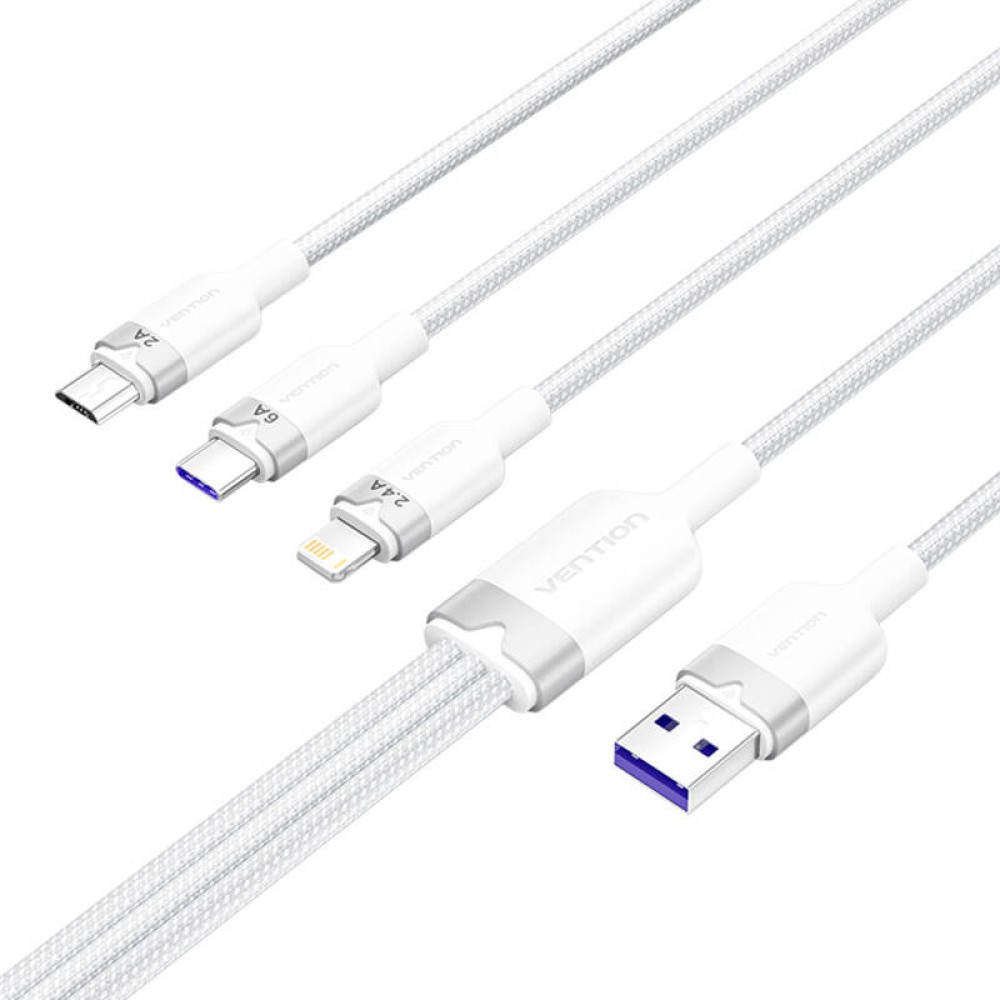 Καλώδιο USB 2.0 A σε 3 σε 1 6A Vention CTRWG 1.5M (λευκό)