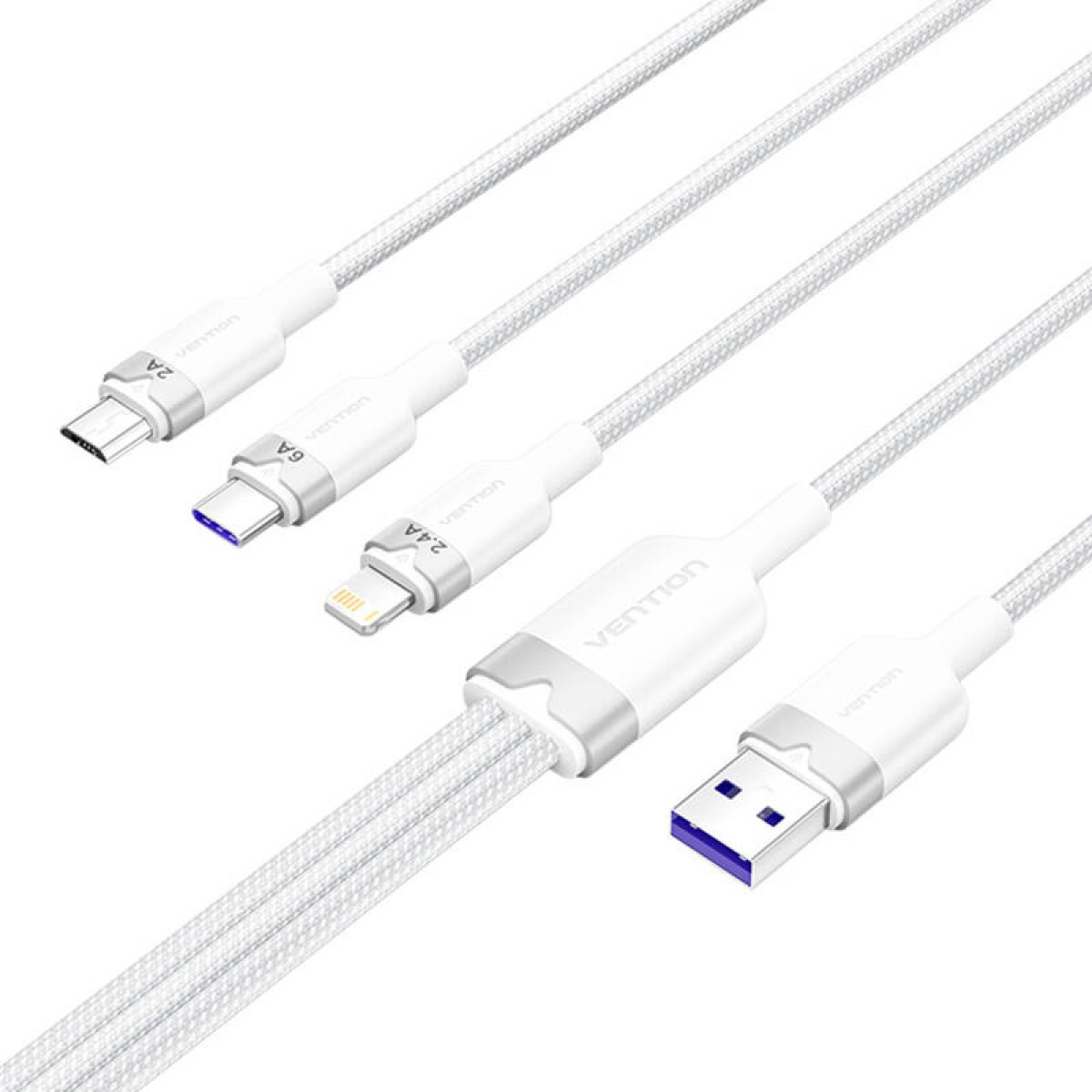 Καλώδιο USB 2.0 A σε 3 σε 1 6A Vention CTRWG 1.5M (λευκό)