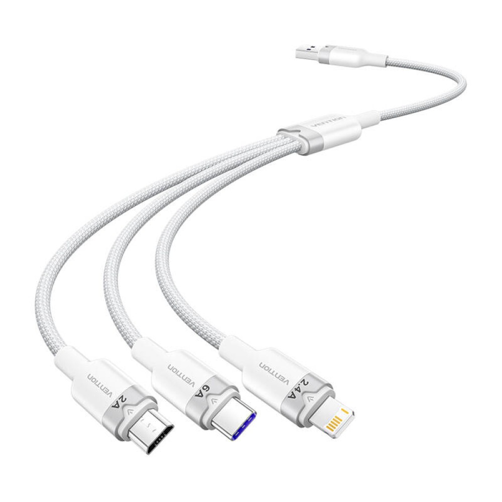 Καλώδιο USB 2.0 A σε 3 σε 1 6A Vention CTRWG 1.5M (λευκό)