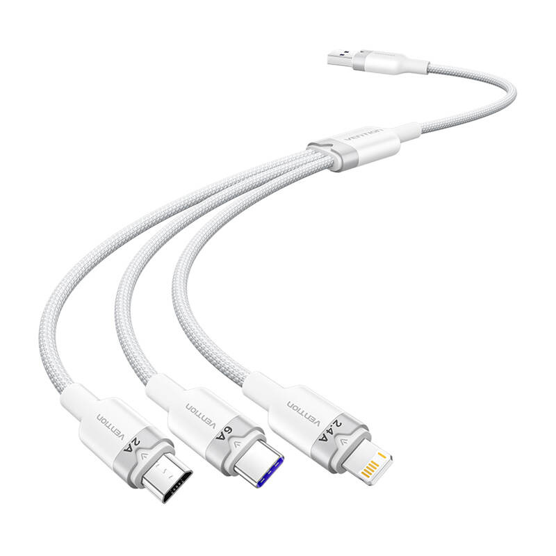 Καλώδιο USB 2.0 A σε 3 σε 1 6A Vention CTRWG 1.5M (λευκό)