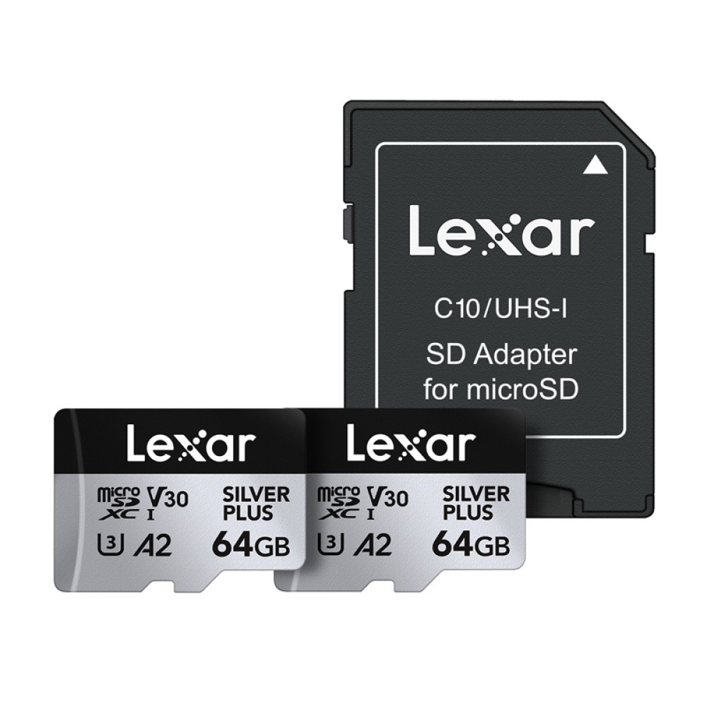 Σετ 2 καρτών μνήμης Lexar High-Performance Silver Plus microSDXC 2x64GB + προσαρμογέας