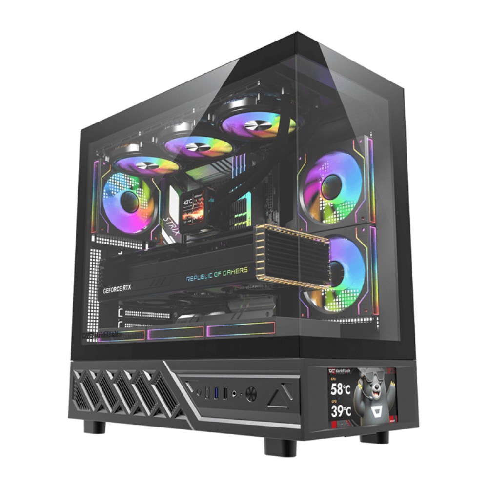 Θήκη υπολογιστή DarkFlash DS950V με οθόνη (μαύρη) + 6 ανεμιστήρες