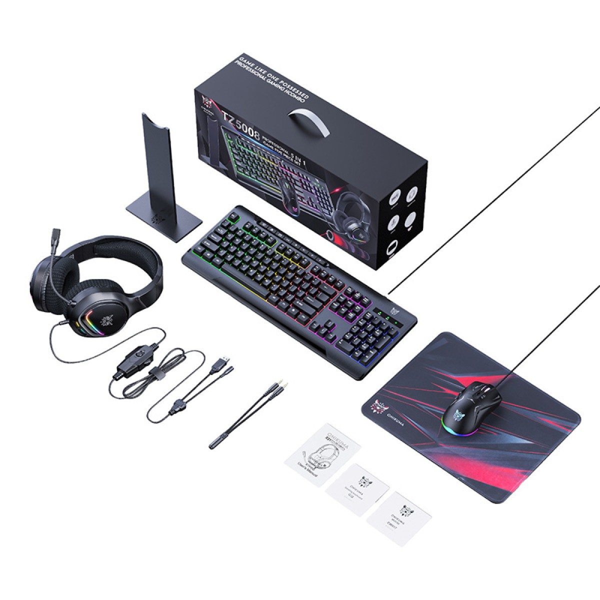Σετ gaming Onikuma TZ5008 5 σε 1: Πληκτρολόγιο + Ποντίκι + Ακουστικά + Τάπητας ποντικιού + Βάση