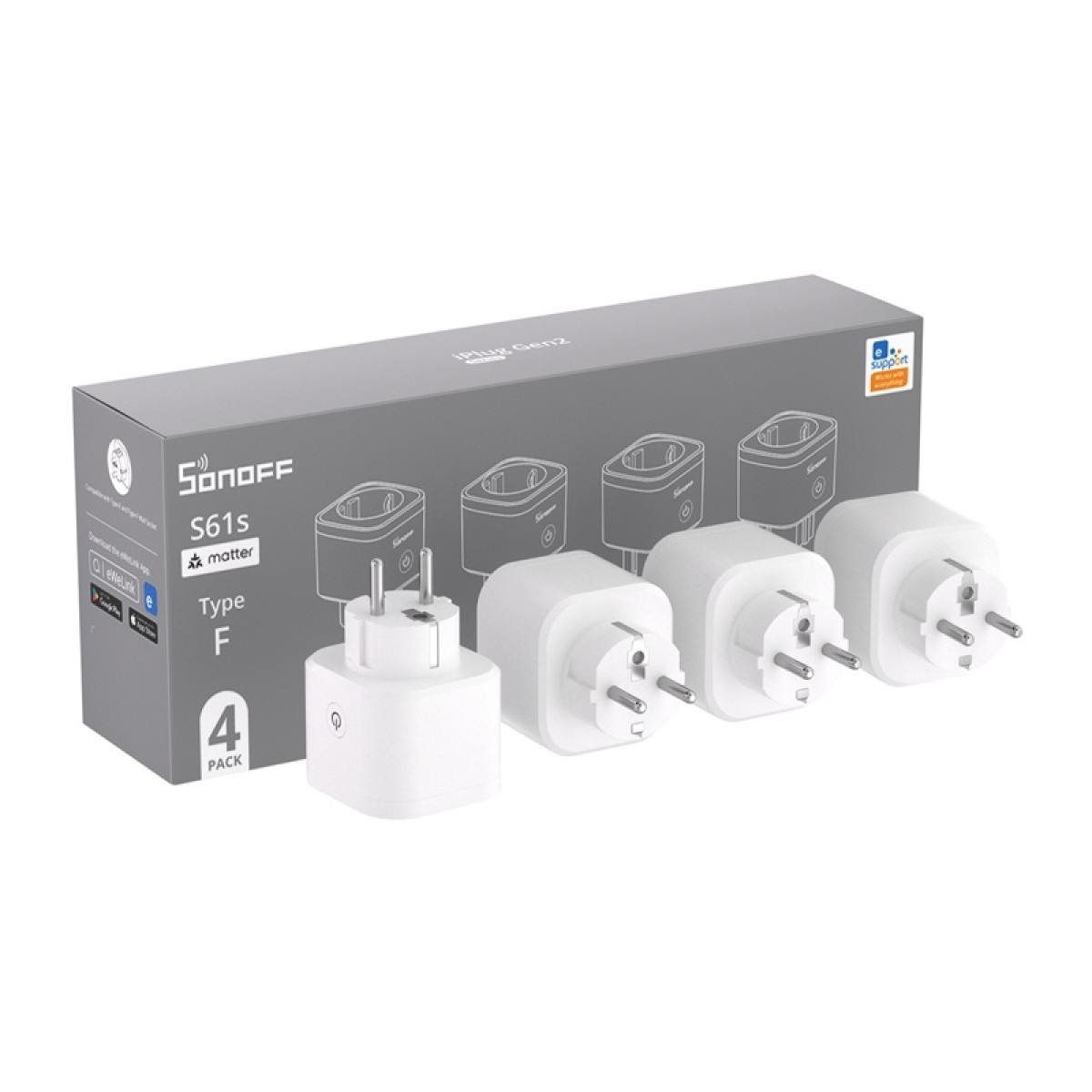 SONOFF S61s Matter Εξωτερική πρίζα μέσω Wi-Fi, συσκευασία 4 τεμαχίων