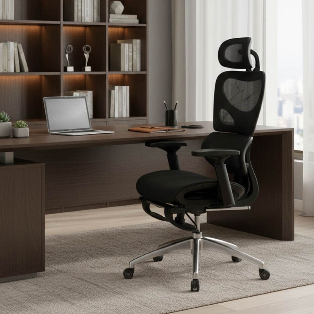 Καρέκλα γραφείου διευθυντή με υποπόδιο LINUX mesh μαύρο 61x63x117/125