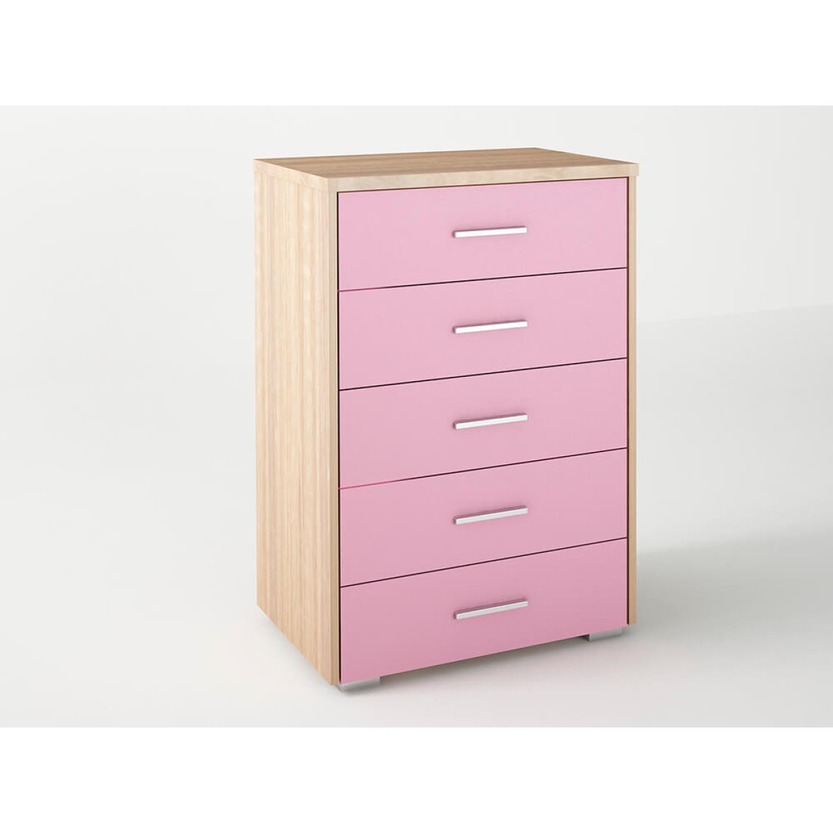 Συρταριέρα παιδική με 5 συρτάρια σε χρώμα δρυς-ροζ 60x45x90