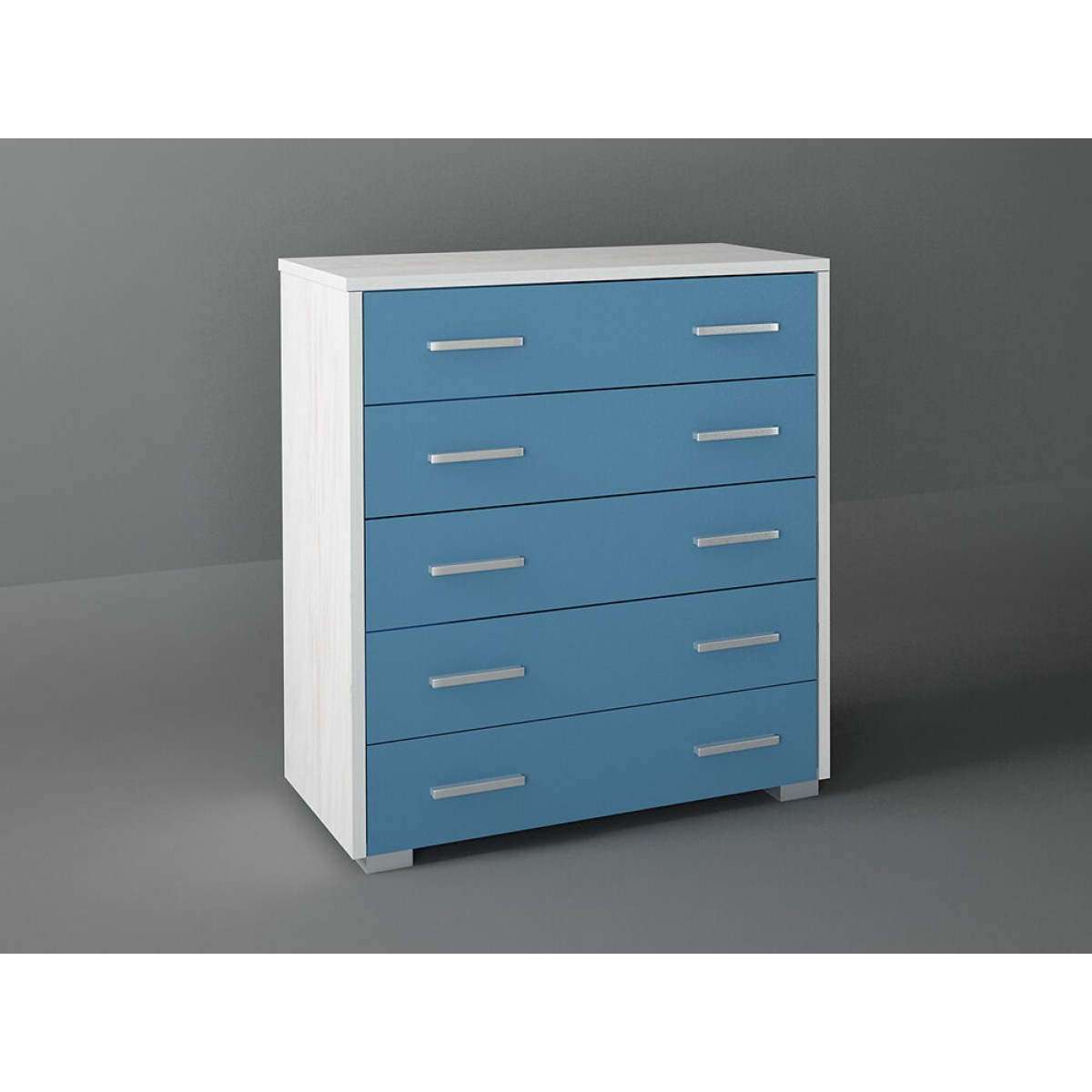 Συρταριέρα με 5 συρτάρια σε χρώμα λευκό ρουστίκ-σιέλ 80x45x90