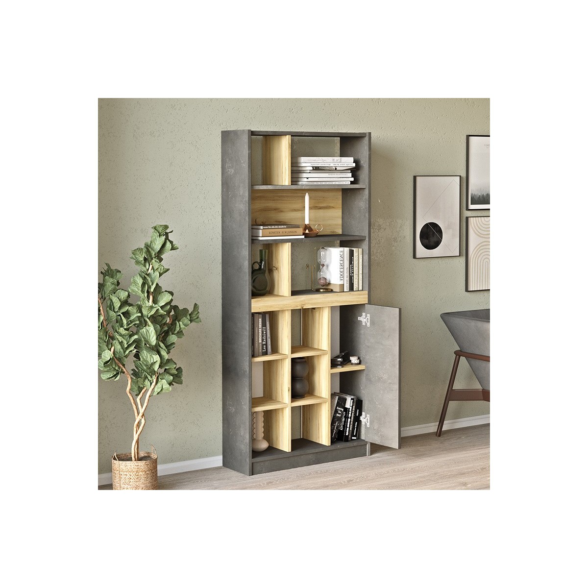 Βιβλιοθήκη "VIANA" σε χρώμα felt/γκρι 76x25x170