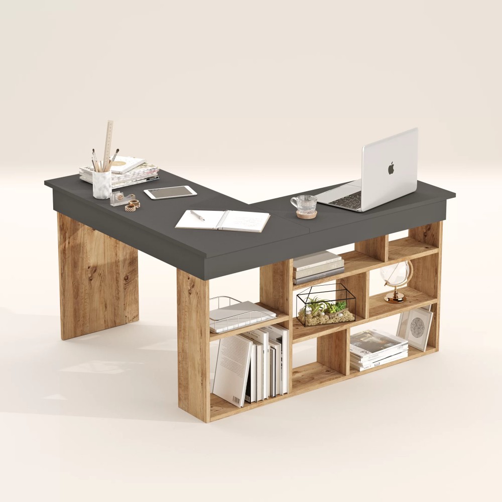 Γραφείο γωνιακό "VIANA" σε χρώμα atlantic pine/ανθρακί 115x120x72