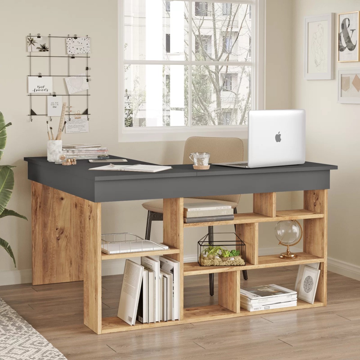 Γραφείο γωνιακό "VIANA" σε χρώμα atlantic pine/ανθρακί 115x120x72