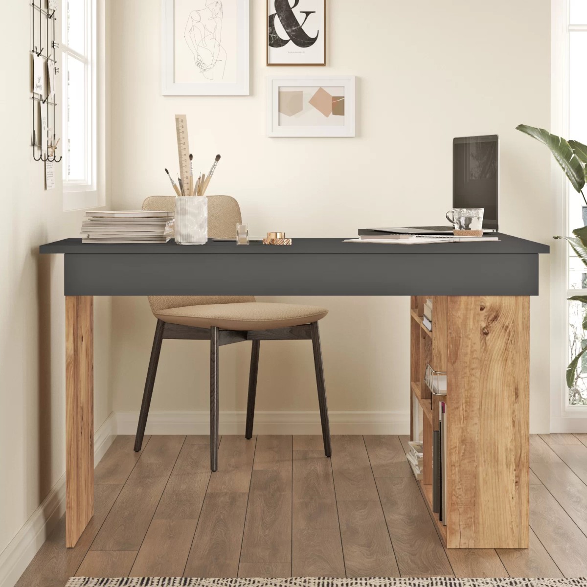 Γραφείο γωνιακό "VIANA" σε χρώμα atlantic pine/ανθρακί 115x120x72
