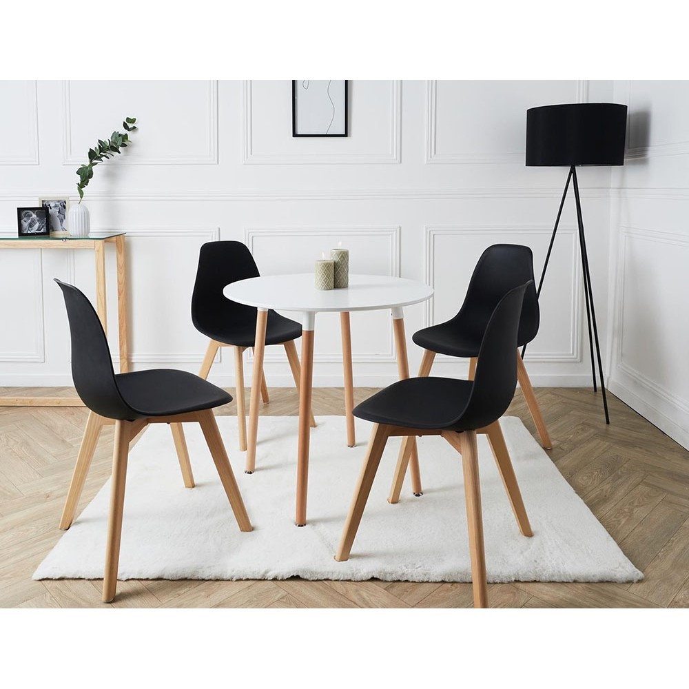 Τραπέζι Snow MDF λευκό και ξύλο οξιάς σε φυσική απόχρωση Φ120x73εκ