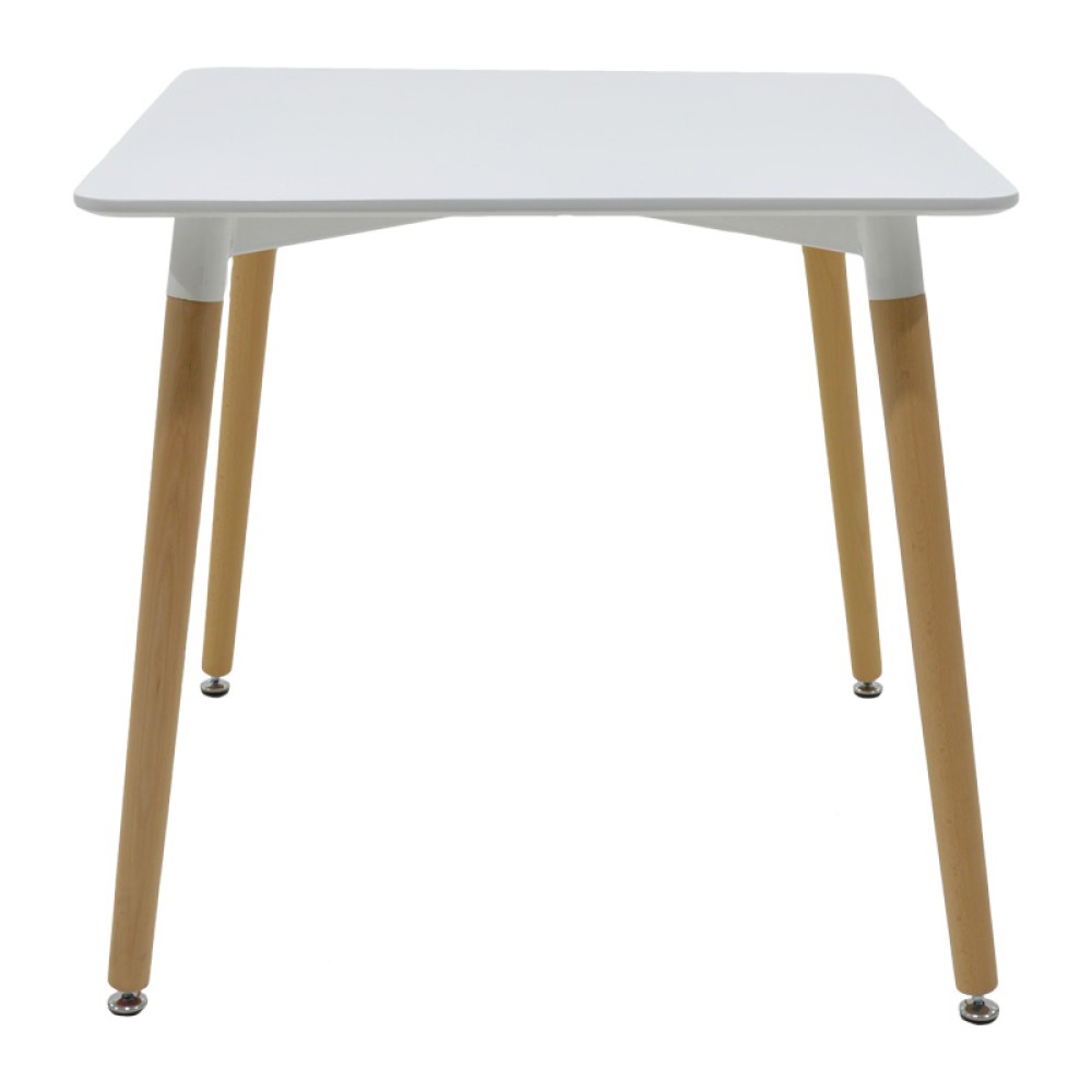 Τραπέζι Snow MDF λευκό-πόδια σε φυσική απόχρωση 80x80x76εκ