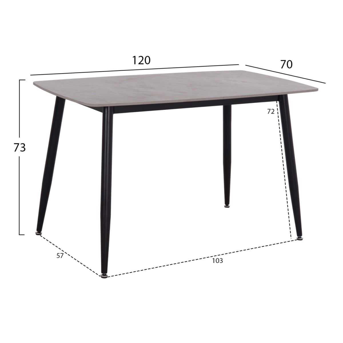 Τραπέζι Rav γκρι μαρμάρου sintered stone-μαύρο μέταλλο 120x70x75