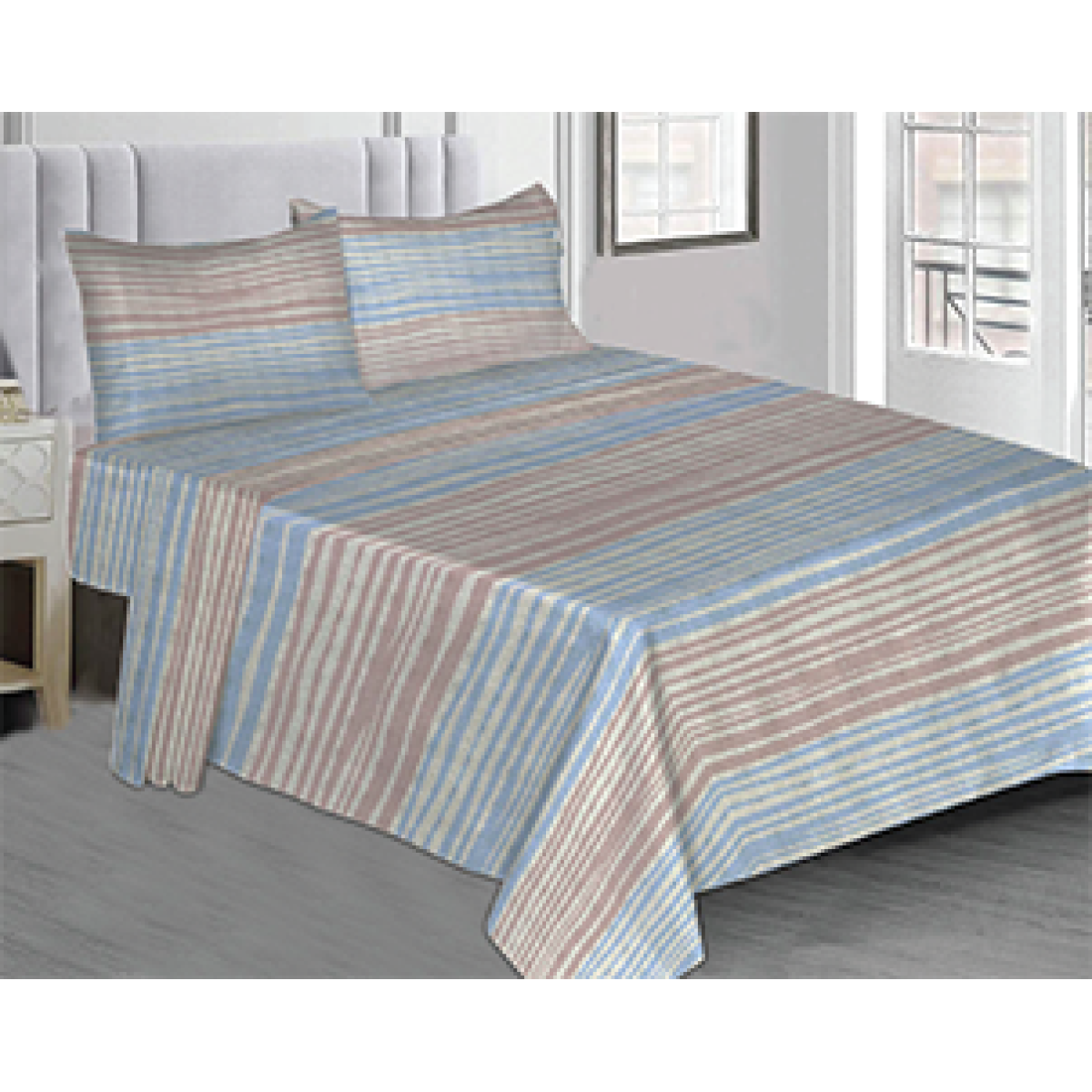 Σετ σεντόνια "SUENO" 3τμχ από ύφασμα πολύχρωμο ριγέ 160x260