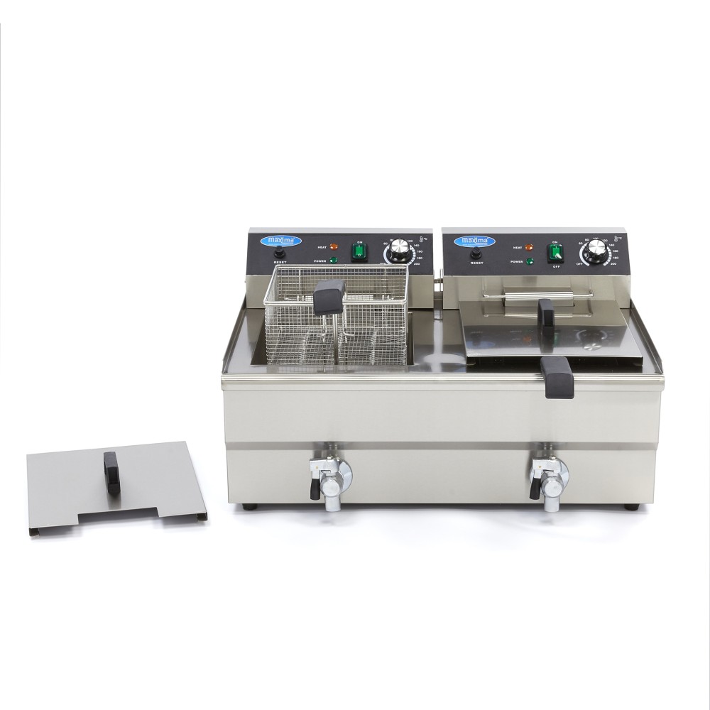 Deep Fryer - 2 x 16L - 2 Baskets - with Drain Tap