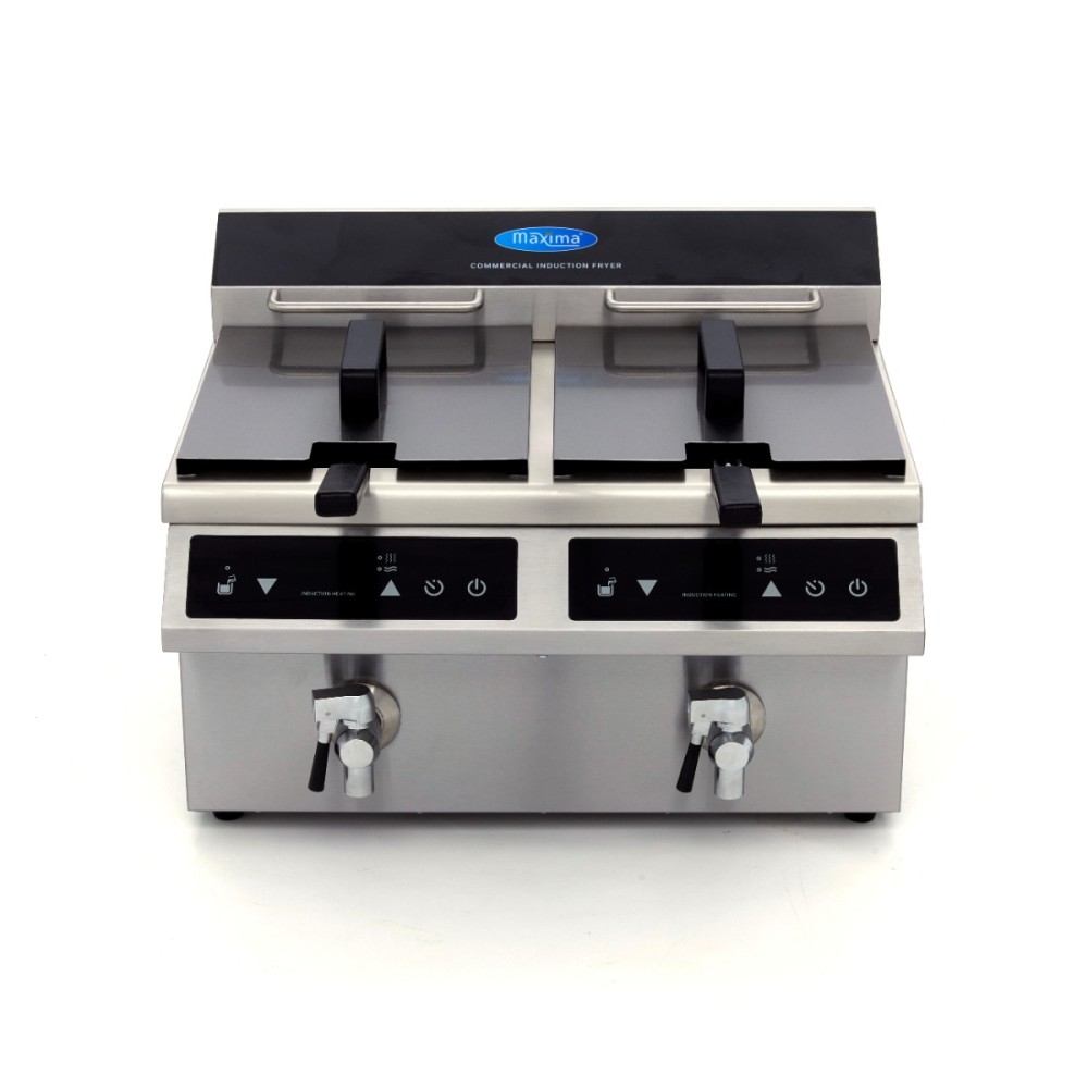 Deep Fryer - 2 x 8L - 2 Baskets - with Drain Tap - Induction