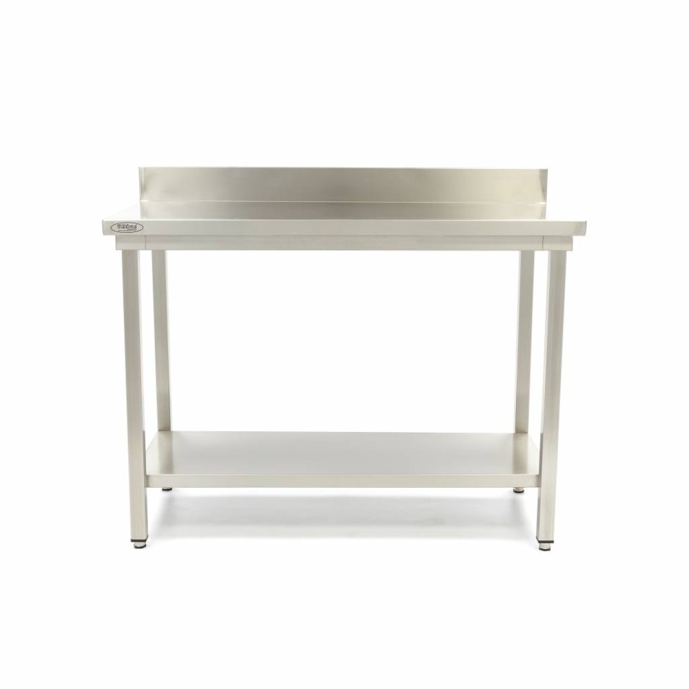 Stainless Steel Table - 100 x 60cm - Adjustable Height - with Backsplash and Storage Shelf