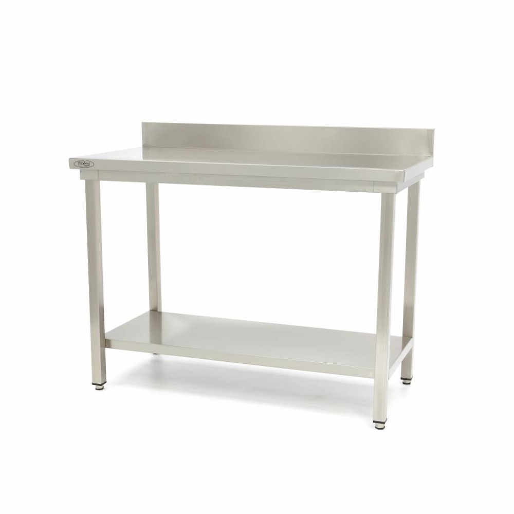 Stainless Steel Table - 140 x 60cm - Adjustable Height - with Backsplash and Storage Shelf