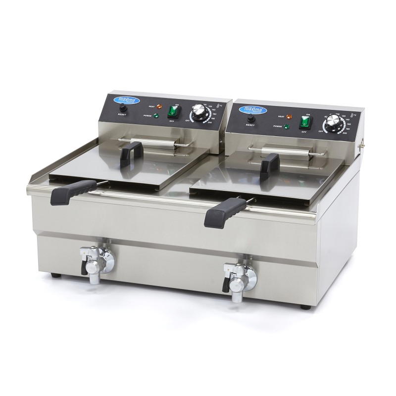 Deep Fryer - 2 x 16L - 2 Baskets - with Drain Tap
