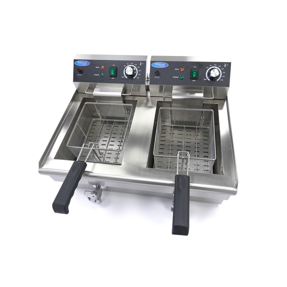 Deep Fryer - 2 x 13L - 2 Baskets - with Drain Tap