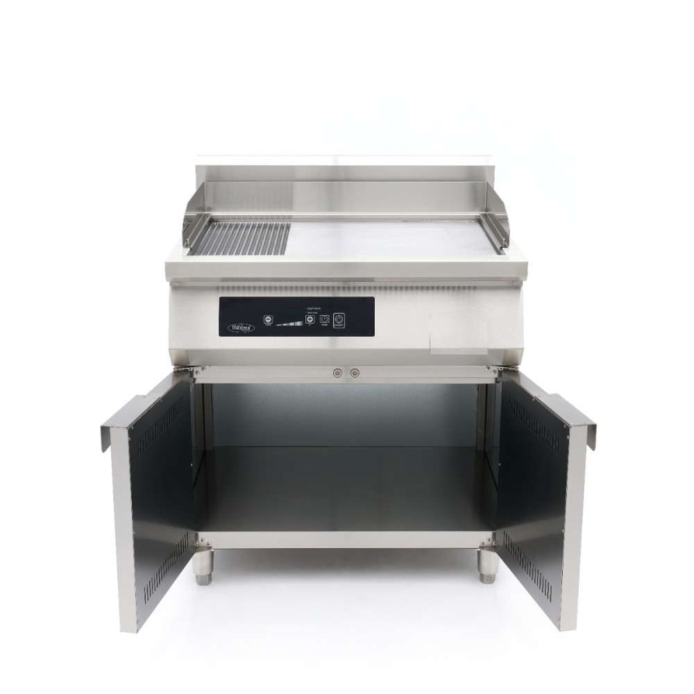 Induction Griddle 700 - Smooth and Grooved - 10000W - Double - with Stand