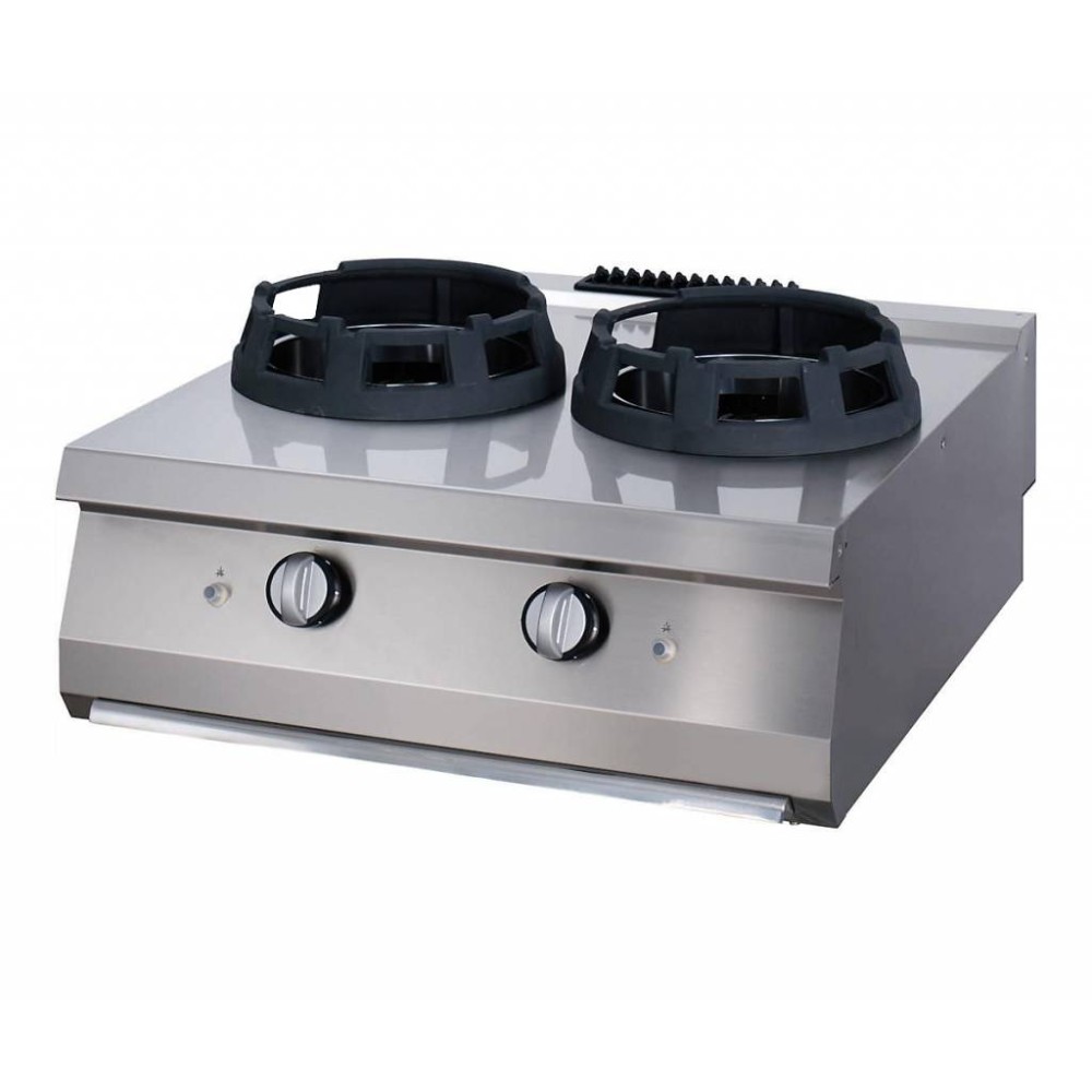 Heavy Duty Wok Cooker - 2 x 28,5cm Cooking Rings - Double Unit - 70cm Deep - Gas