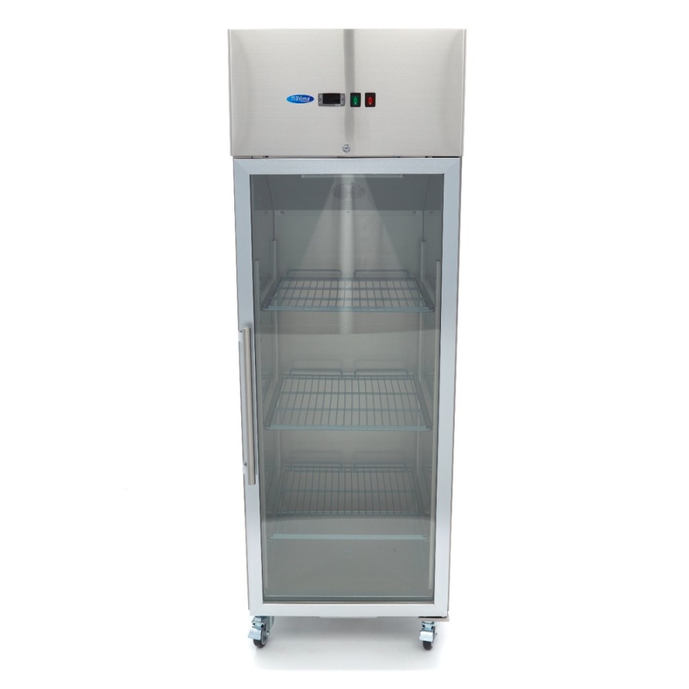 Fridge - 600L - 3 Adjustable Shelves (2/1GN) - Stainless Steel - with Glass Door
