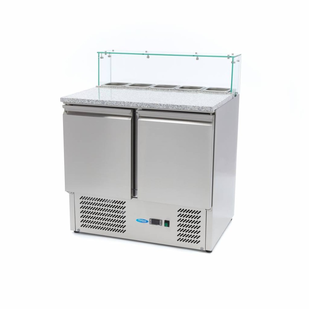 Pizza Prep Fridge - 90cm - 2 Doors - Fits 5 x 1/6 GN - incl Glass Cover