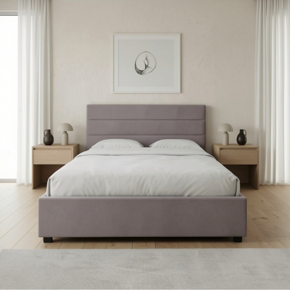 Κρεβάτι Olmo Megapap βελούδινο με αποθηκευτικό χώρο χρώμα γκρι 160x200εκ.