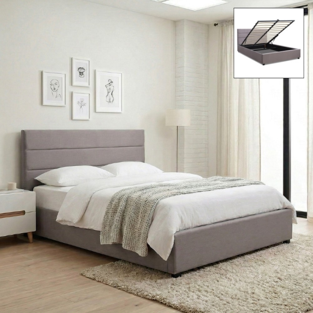 Κρεβάτι Olmo Megapap βελούδινο με αποθηκευτικό χώρο χρώμα γκρι 160x200εκ.