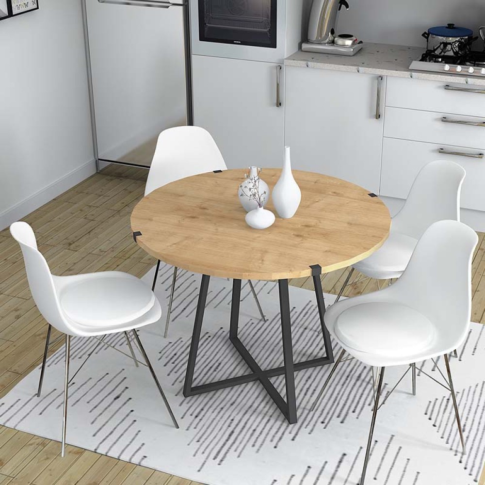 Τραπέζι Rubes Megapap χρώμα φυσικό οξιάς - ανθρακί 100x100x78εκ.