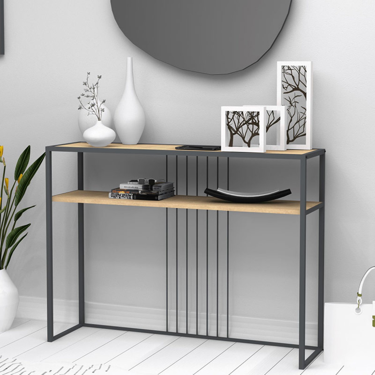 Κονσόλα Kary Megapap μεταλλική - μελαμίνης χρώμα oak 120x33x90εκ.